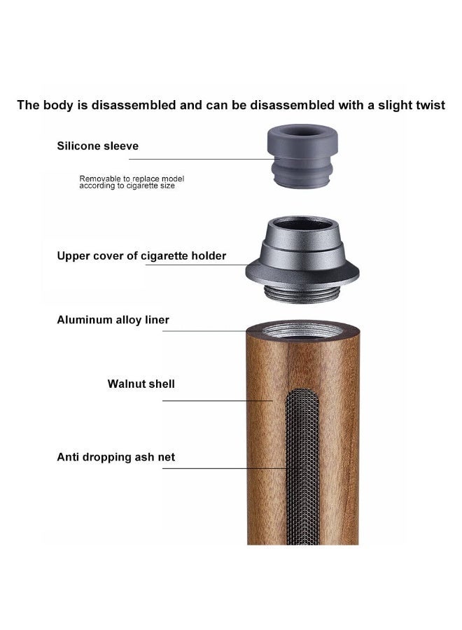 MAC Jabags Handheld Ashtray,Portable Metal Cigarette Ash Tube Windproof Smokeless Ashtray Fireproof Cigarettes Ash Holder Detachable Cigarette Ashtray for Indoor Outdoor Smoking,Walnut Wood Silver - Image 3